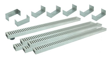 Entwässerungsrinnen Edelstahl superflach Rost Schlitzdesign SET Typ 6, System 35/80
